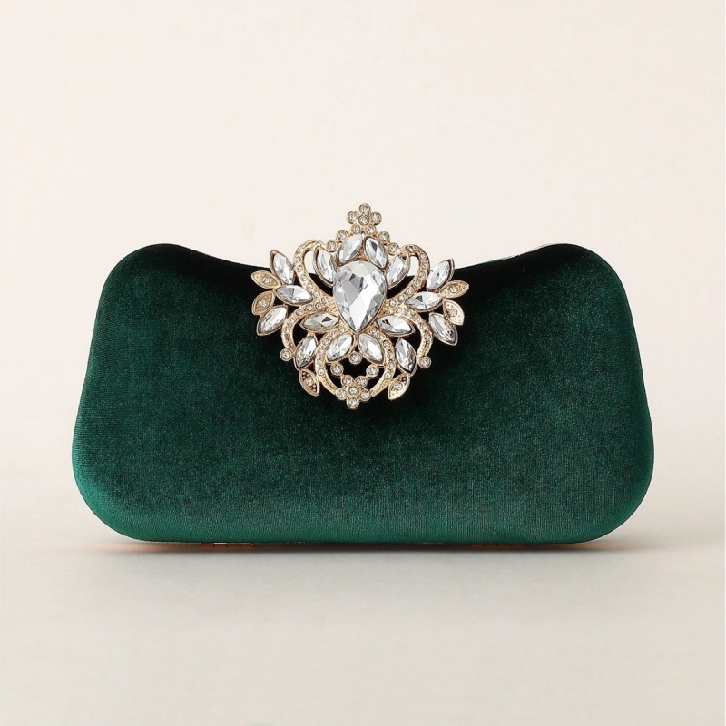 Luxury Bags Green - Темно-зеленый бархатный клатч с роскошной цветочной